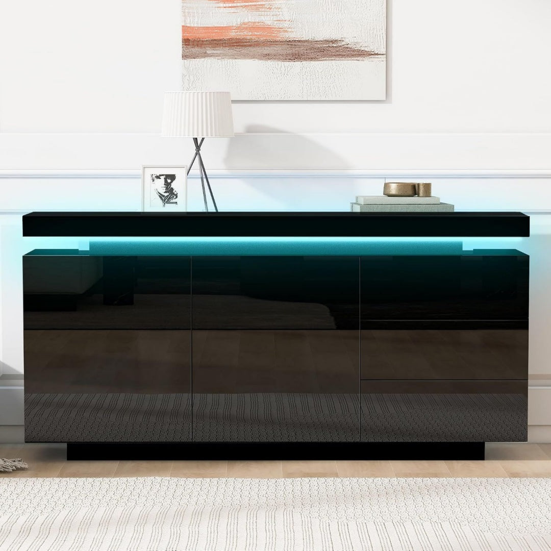 Das Sideboard vereint LED Beleuchtung mit 2 Tueren