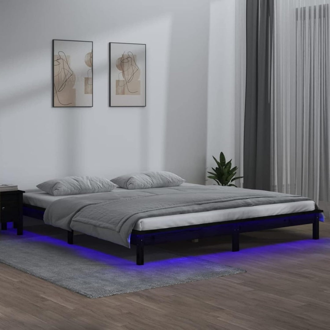 Bettgestell aus Massivholz und Kiefernholz mit LED Beleuchtung