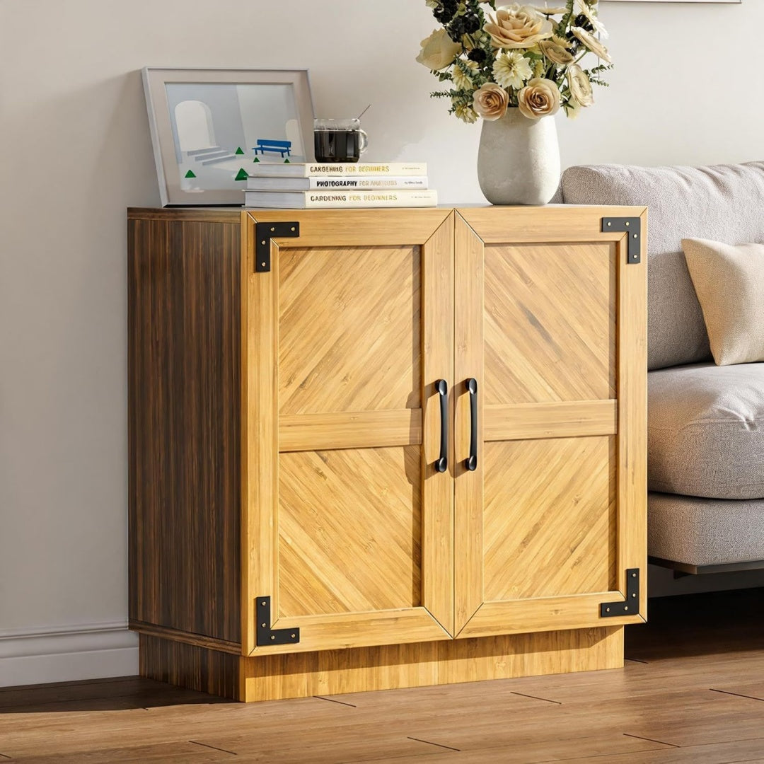 Sideboard mit geschlossenem Stauraum in Schwarz und Eichenbraun