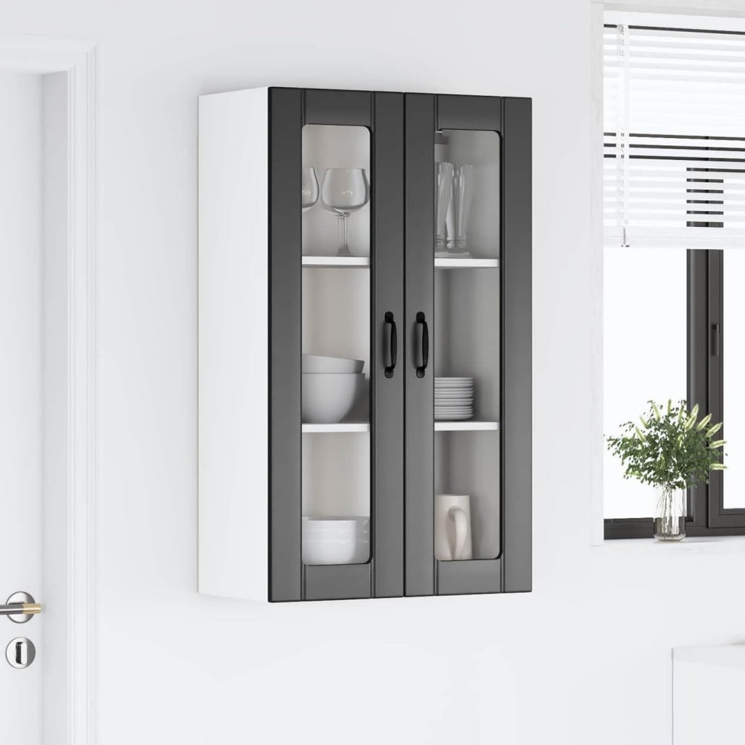 Vitrine verbindet Schubladen und eine Wandmontage