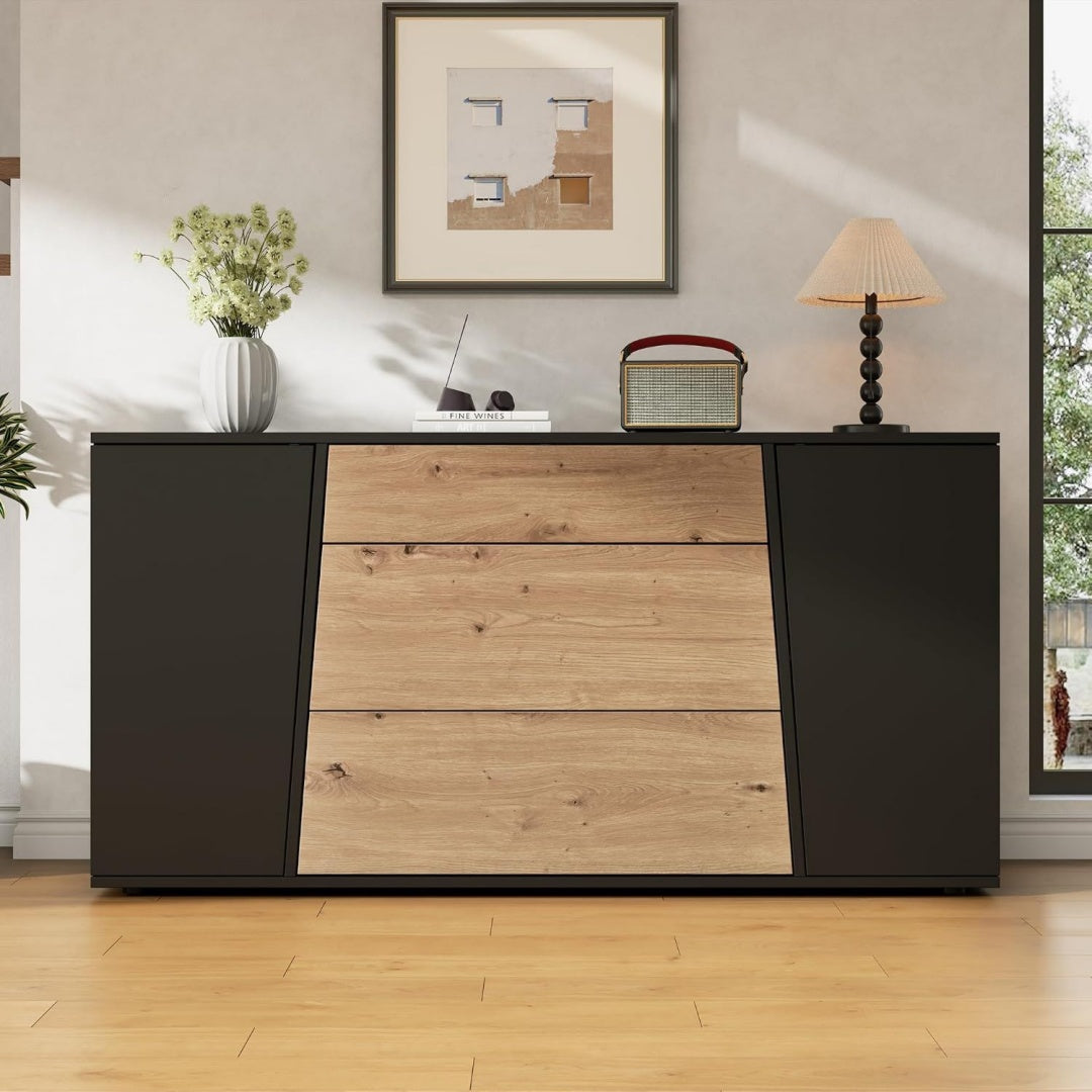 3 Schubladen praegen das Sideboard in Naturbraun und Schwarz